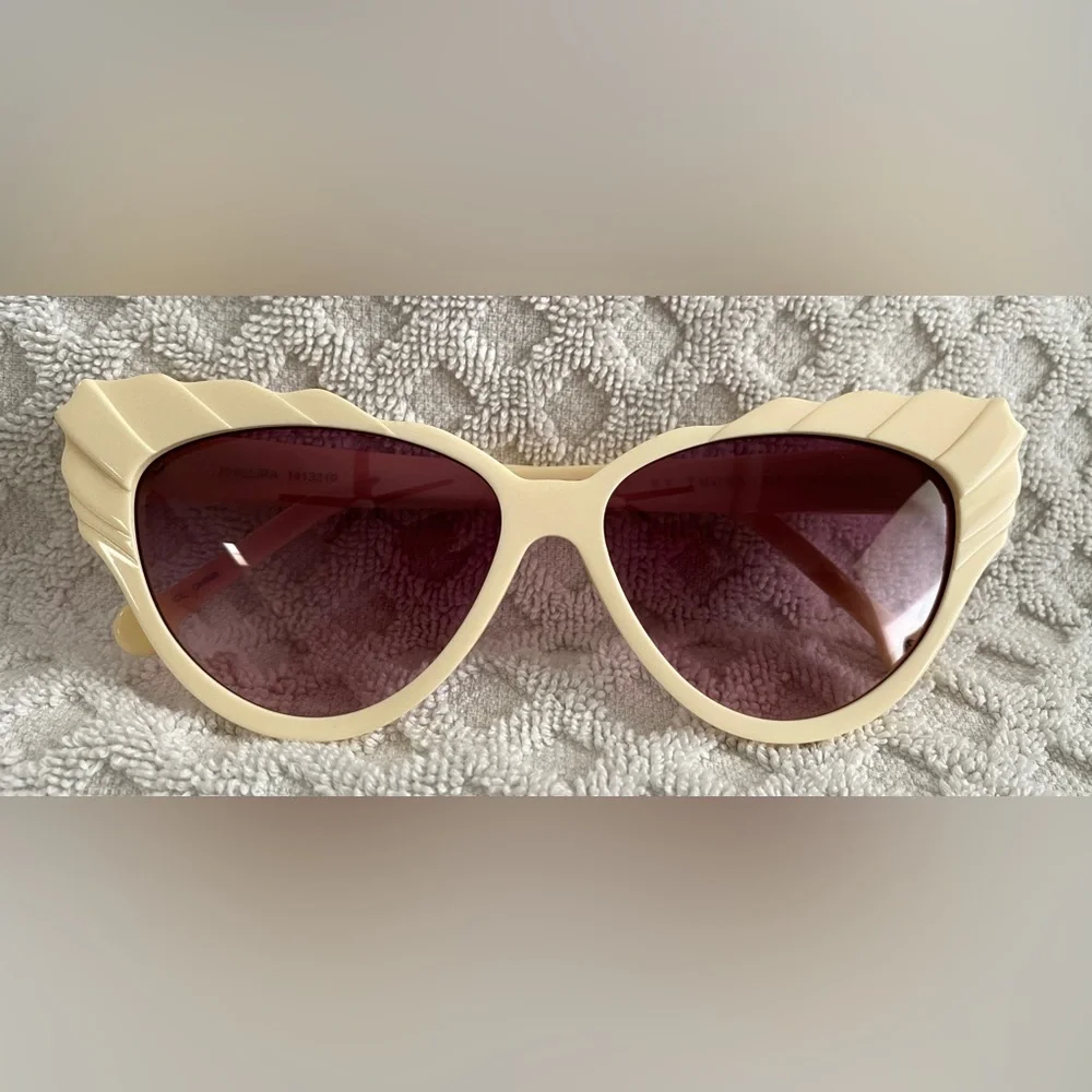 Preen by Thornton Bregazzi Phillipa Cat Eye Sunglasses Ivory Pink Lenses $380 - Picture 2 of 16